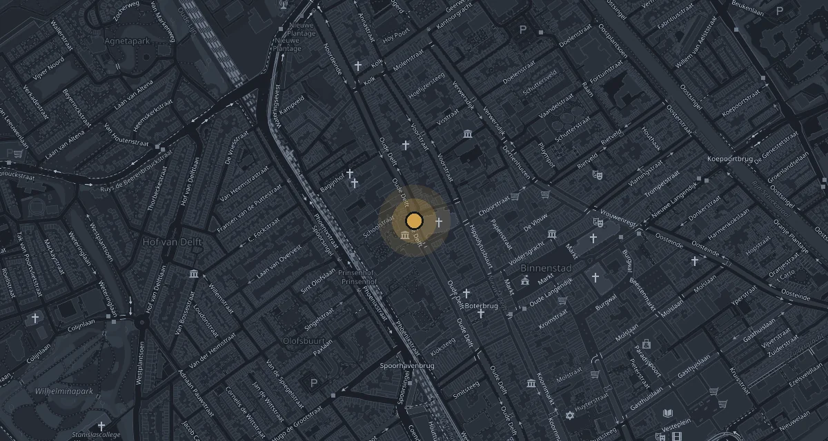 Kaart met de locatie van Kurumi aan de Papenstraat 73 in Delft